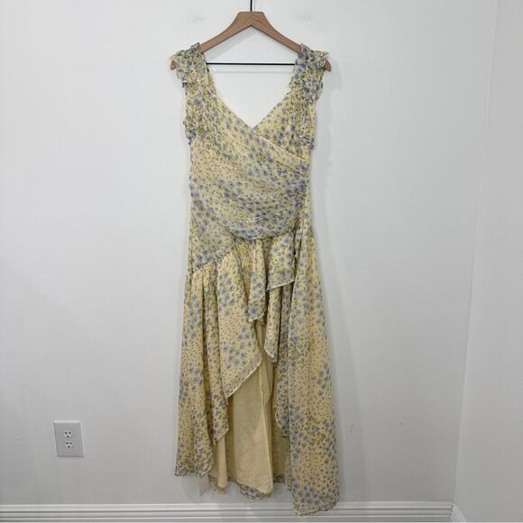 NWT Abercrombie & Fitch Yellow Maxi Dress Ruffle Strap High-Low size medium - Picture 2 of 10